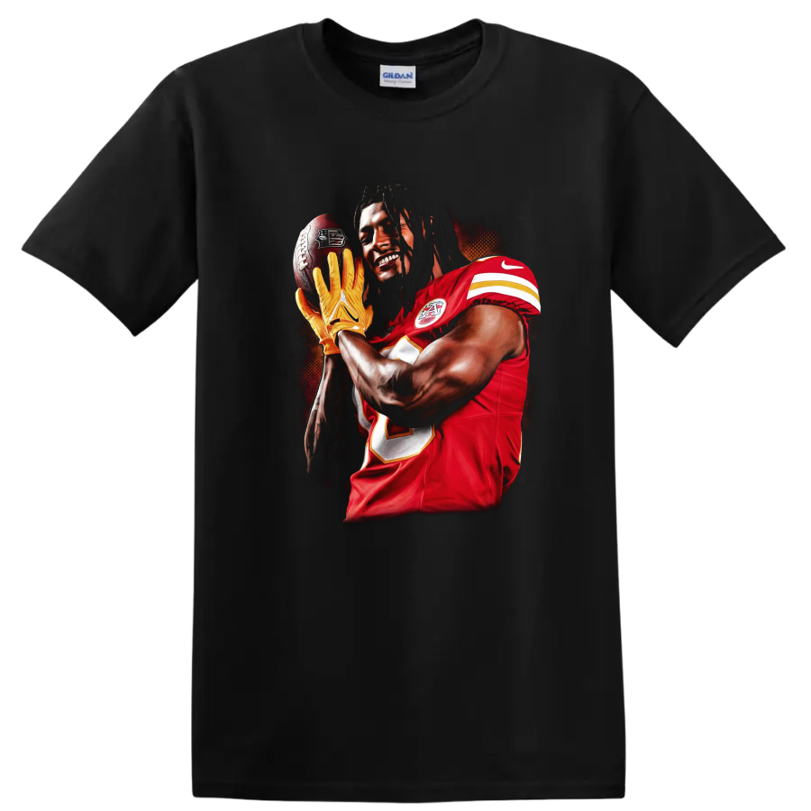 Tyreek Hill Kansas City Chiefs catch-ready football player portrait in bold sports art on a Black T Shirt