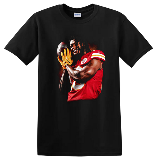 Tyreek Hill Kansas City Chiefs catch-ready football player portrait in bold sports art on a Black T Shirt