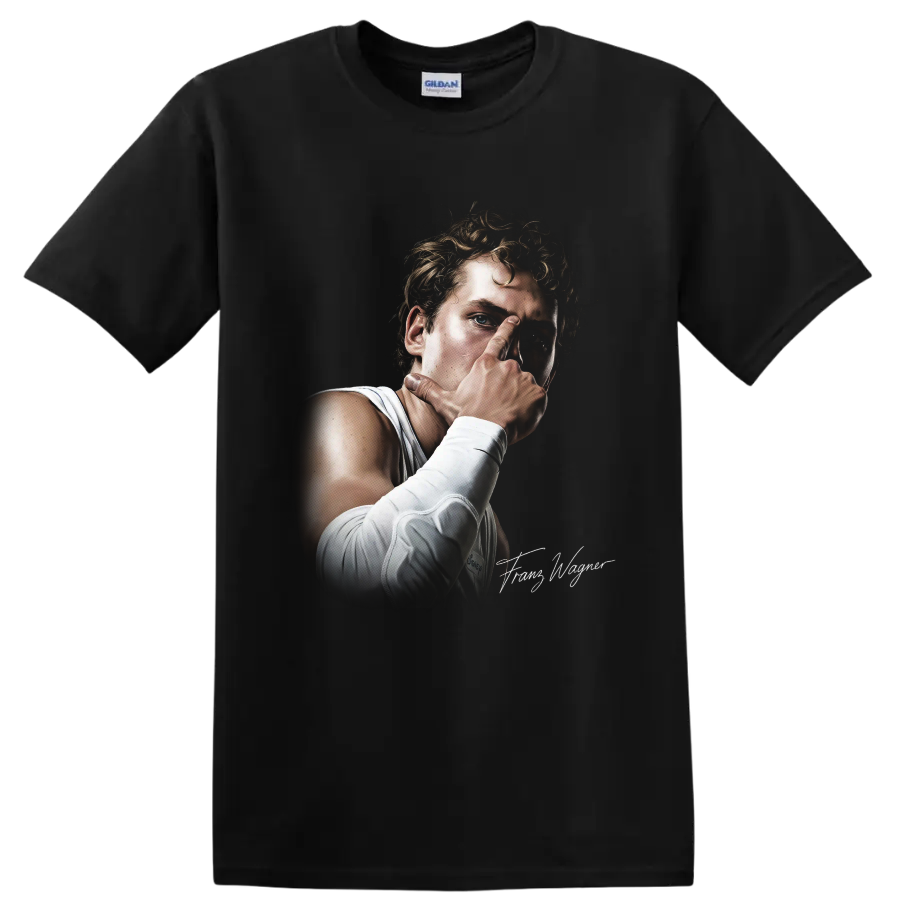 Realistic Reggie Miller Indiana Pacers basketball portrait with white jersey and wrist on a Black T Shirt