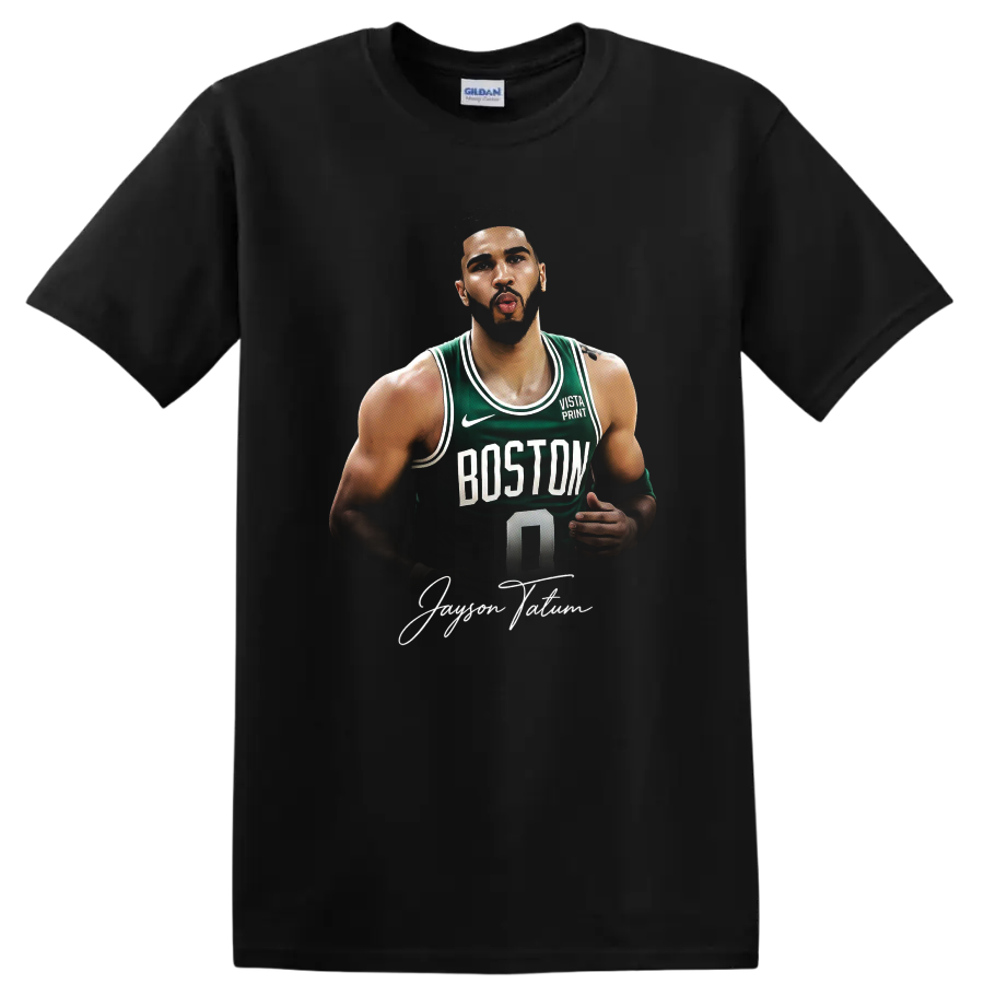 Jayson Tatum Boston Celtics number 0 basketball portrait with signature-style text on a Black T Shirt