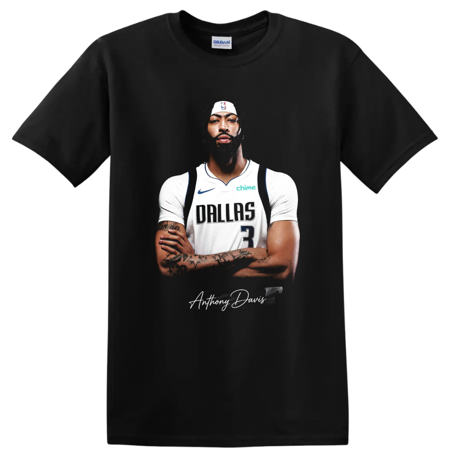 Cooper Flagg Dallas Mavericks basketball player portrait with signature-style script on a Black T Shirt