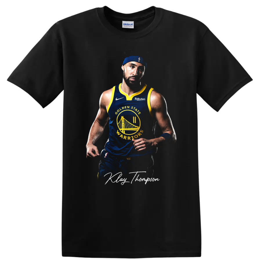 Stephen Curry Golden State Warriors number 30 basketball portrait with signature-style on a Black T Shirt