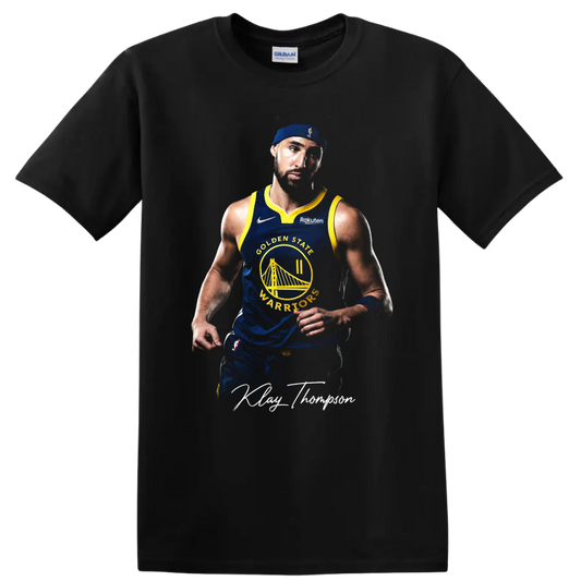 Stephen Curry Golden State Warriors number 30 basketball portrait with signature-style on a Black T Shirt