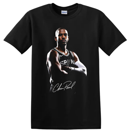 Chris Paul San Antonio Spurs basketball portrait with signature-style text on a Black T Shirt