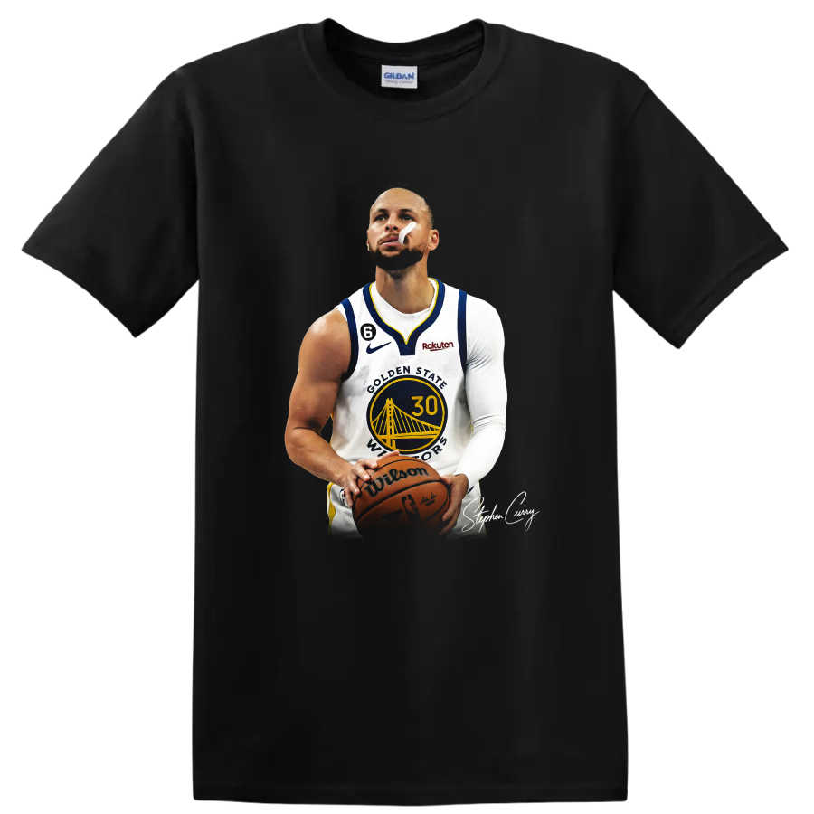 Stephen Curry Golden State Warriors number 30 basketball player portrait on a Black T Shirt