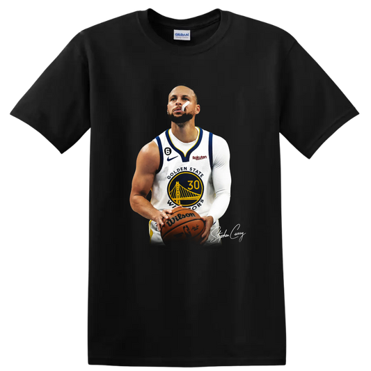 Stephen Curry Golden State Warriors number 30 basketball player portrait on a Black T Shirt