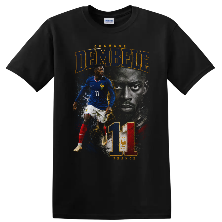 Ousmane Dembélé France soccer graphic with DEMBÉLÉ and number 11 on a Black T Shirt