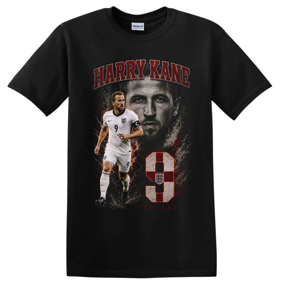 Harry Kane England soccer graphic with number 9 on a Black T Shirt