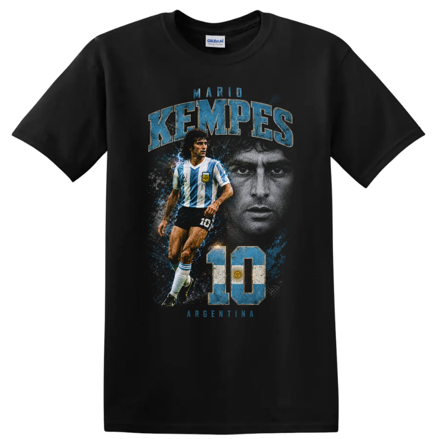 Mario Kempes Argentina soccer legend vintage number 10 graphic on a Black T Shirt