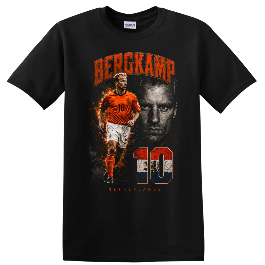 Dennis Bergkamp Netherlands soccer portrait with number 10 on a Black T Shirt