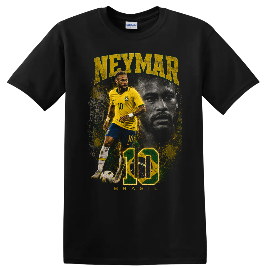 Neymar Jr Brazil soccer player number 10 portrait graphic on a Black T Shirt