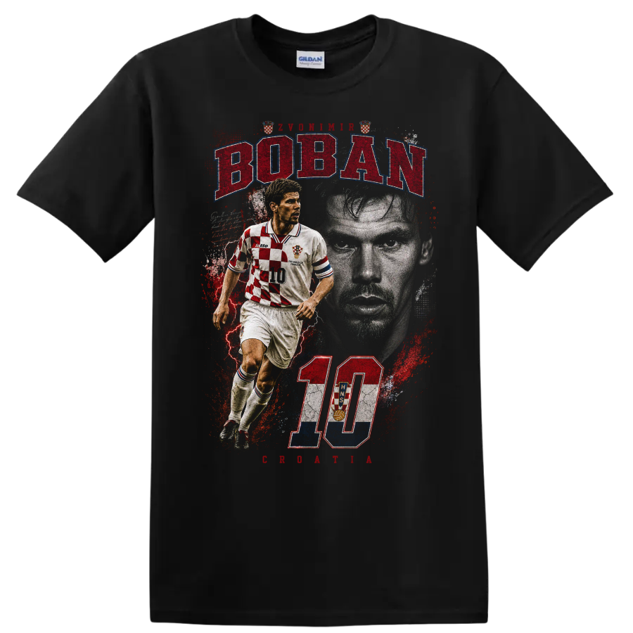 Zvonimir Boban retro soccer graphic with BOBAN and number 10 on a Black T Shirt