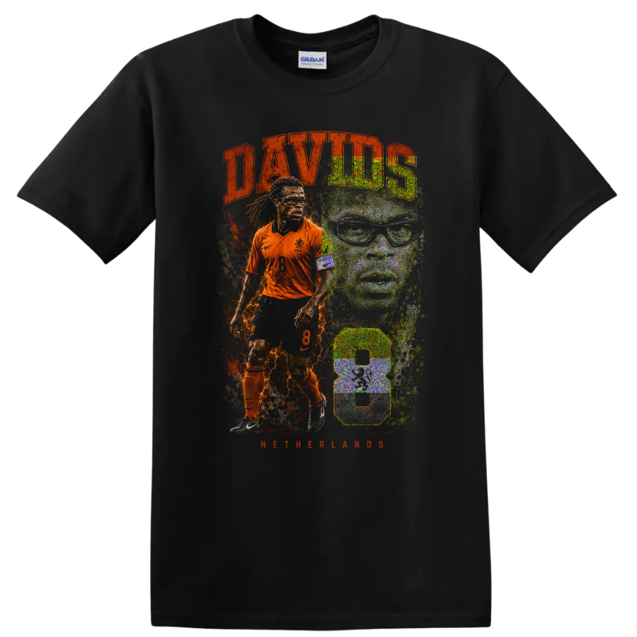 Edgar Davids Netherlands soccer player retro graphic with DAVIDS text on a Black T Shirt