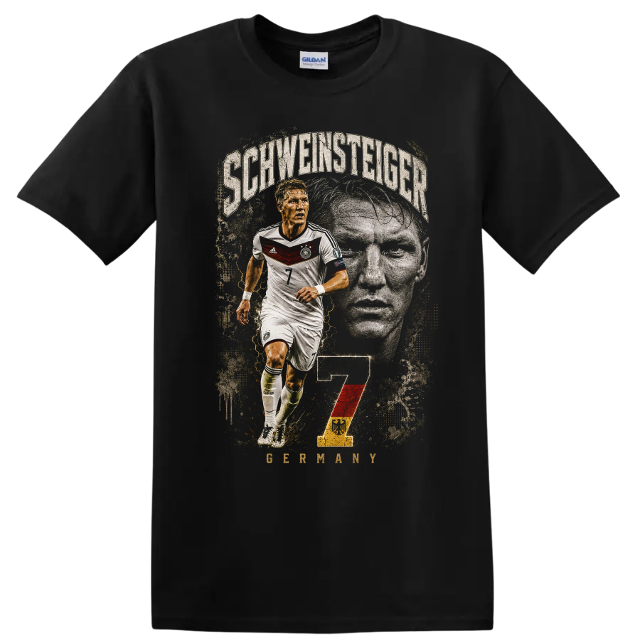 Bastian Schweinsteiger Germany soccer action portrait with number 7 on a Black T Shirt