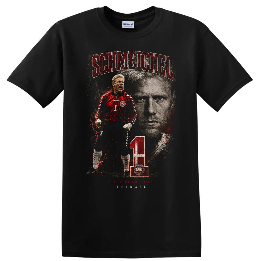 Peter Schmeichel Denmark goalkeeper soccer graphic portrait on a Black T Shirt