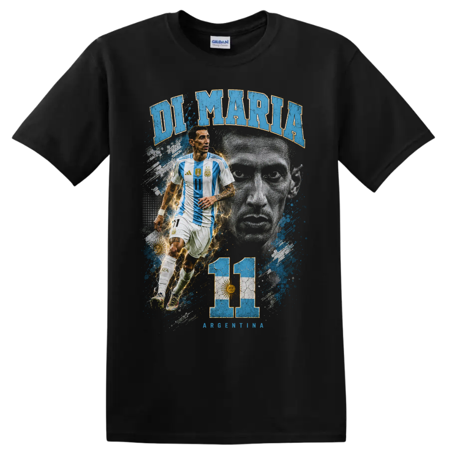 Ángel Di María Argentina number 11 soccer player graphic with DI MARIA text on a Black T Shirt