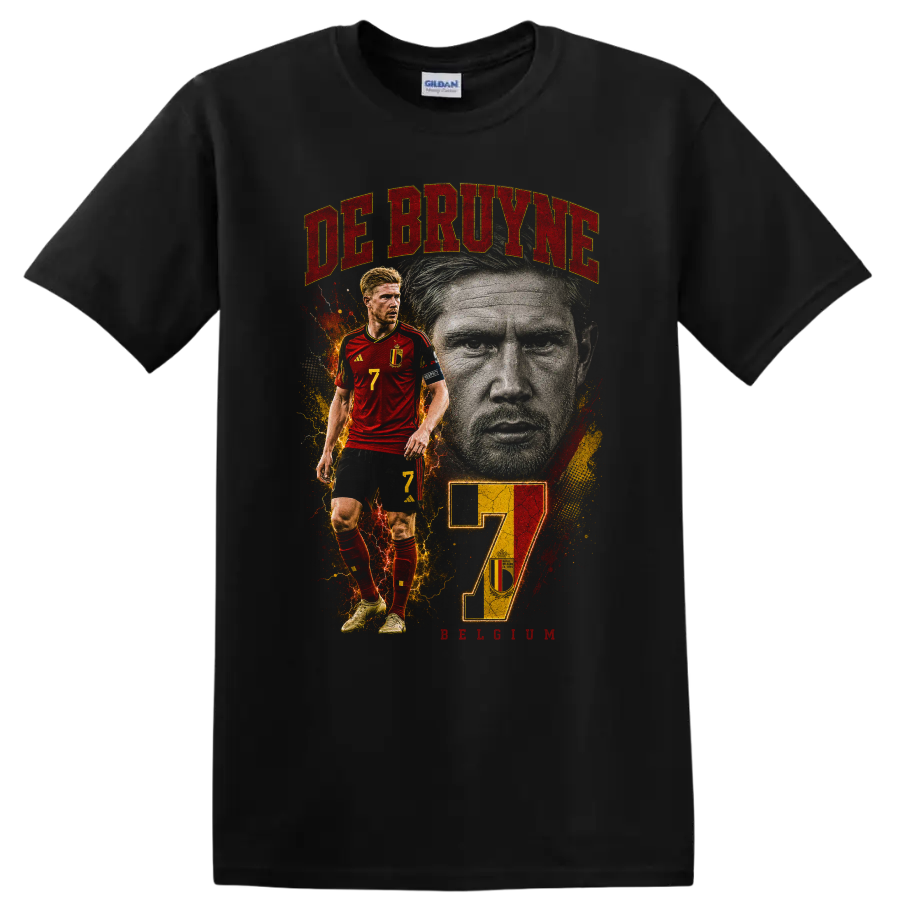 Kevin De Bruyne Belgium soccer graphic with DE BRUYNE and number 7 on a Black T Shirt