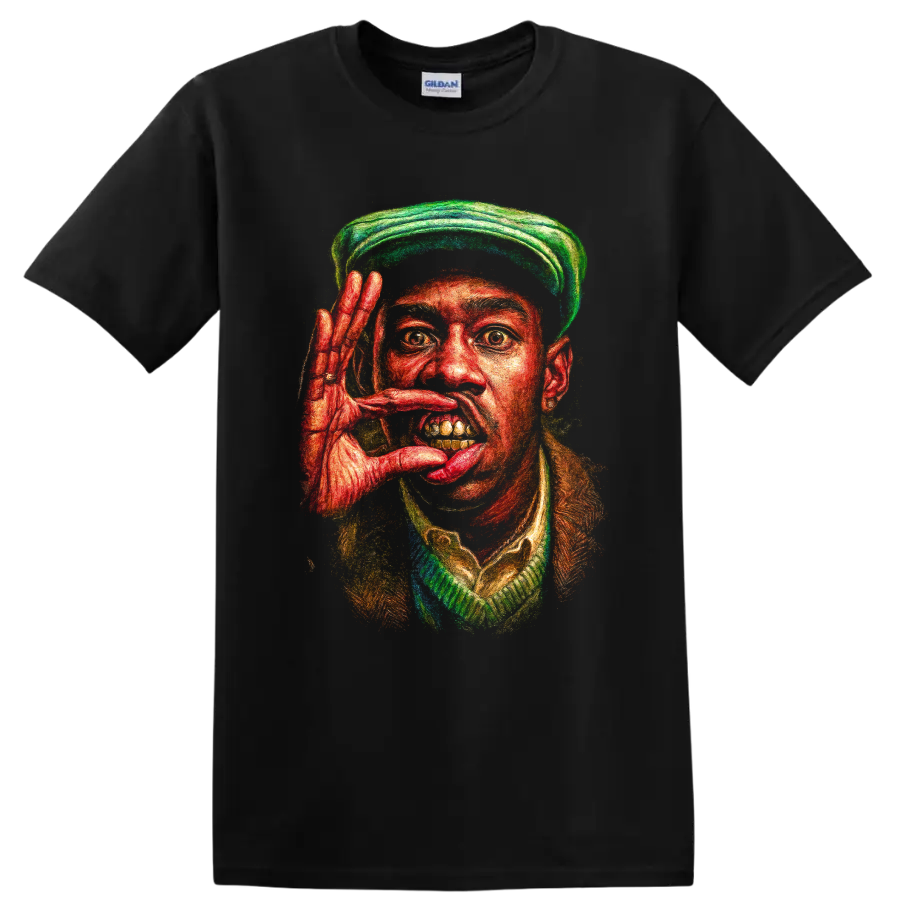 Tyler, the Creator IGOR-inspired colorful painted portrait on a Black T Shirt