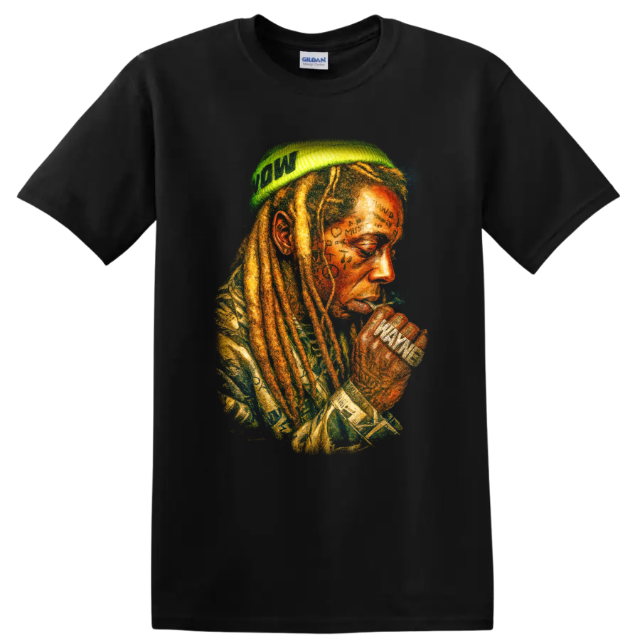 Lil Wayne abstract watercolor hip-hop portrait fan art on a Black T Shirt