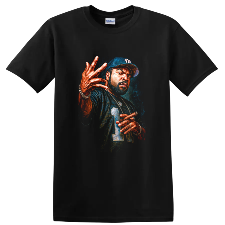 The Notorious B.I.G. Big Poppa ’23 colorful hip-hop portrait artwork on a Black T Shirt