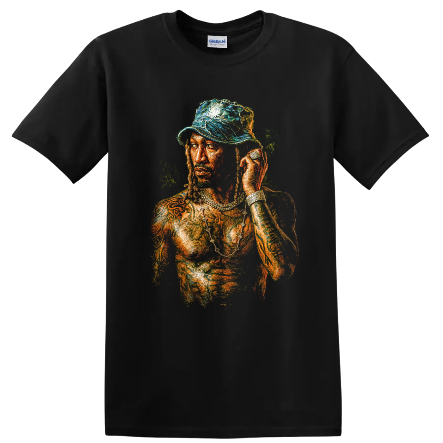 Future Monster mixtape portrait in vivid painted hip-hop artwork on a Black T Shirt