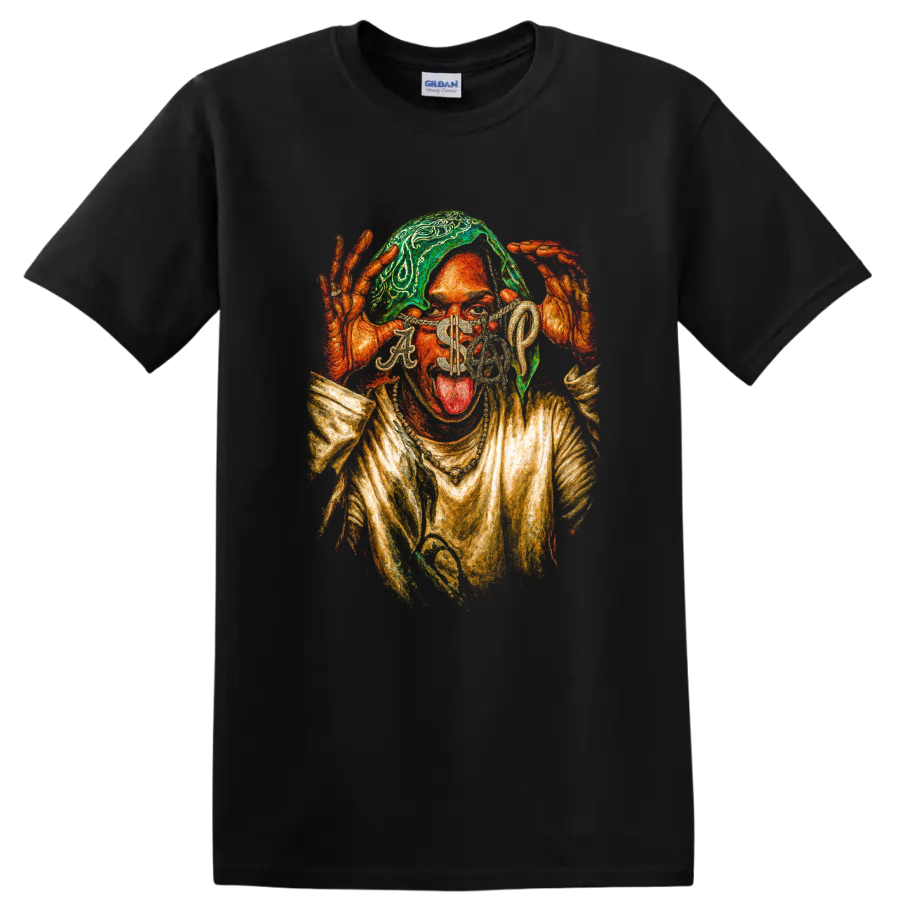 A$AP Rocky A$AP Mob psychedelic hip-hop portrait graphic on a Black T Shirt