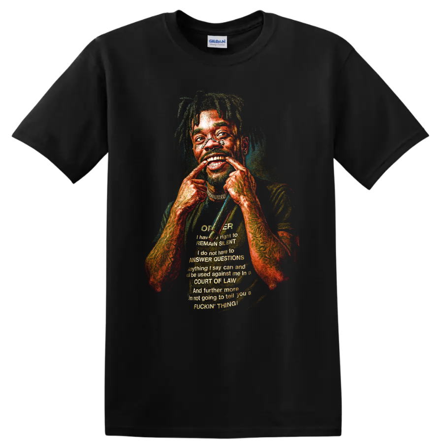 Playboi Carti stylized colorful hip-hop rapper portrait on a Black T Shirt