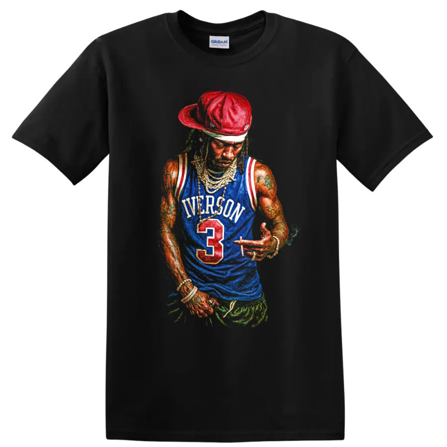 Playboi Carti Allen Iverson basketball jersey graphic print on a Black T Shirt