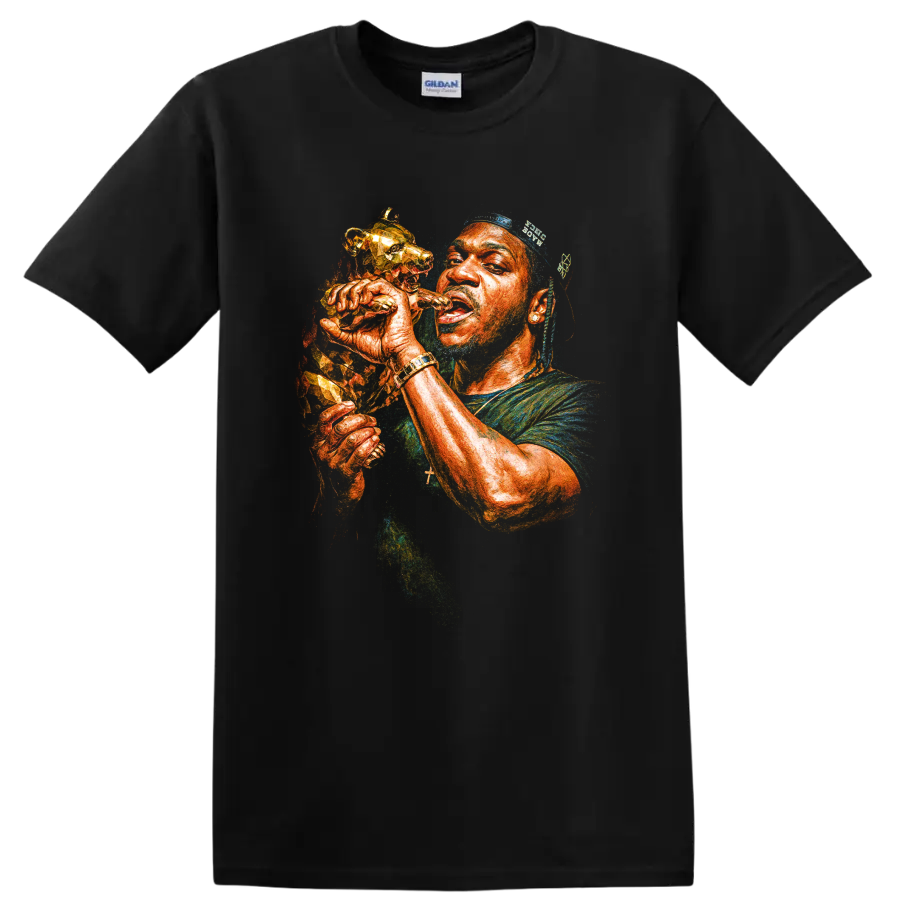 Lil Wayne stylized hip-hop portrait holding a microphone on a Black T Shirt