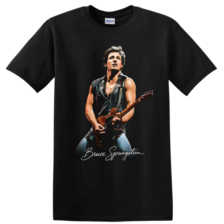 Bruce Springsteen pop-art guitar portrait on a Black T Shirt