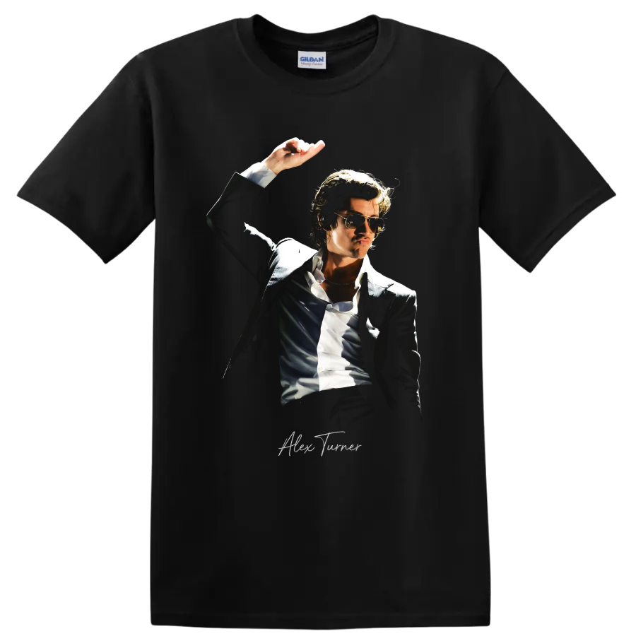 Alex Turner Arctic Monkeys sunglasses portrait graphic print on a Black T Shirt