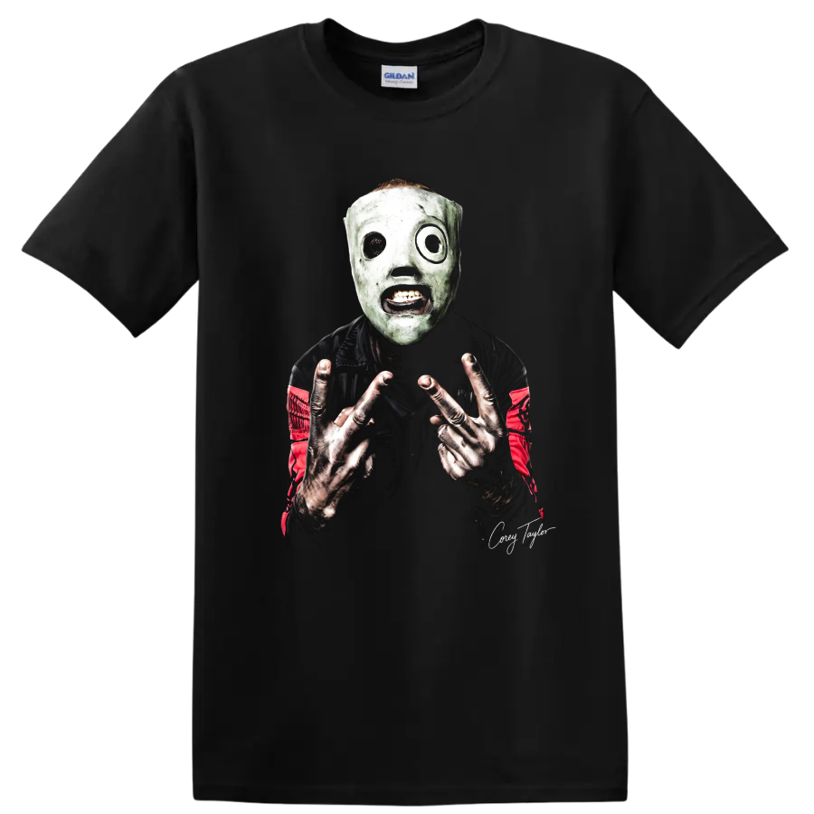 Corey Taylor Slipknot green mask heavy metal graphic print on a Black T Shirt