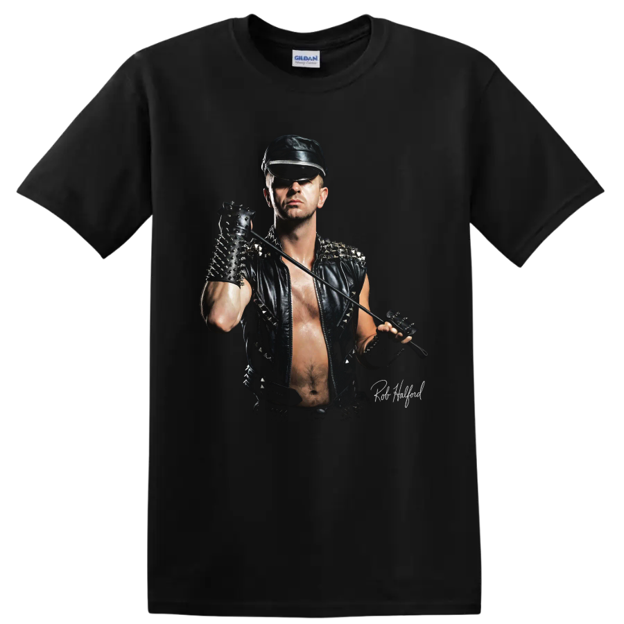 Rob Halford Judas Priest heavy metal stage portrait graphic on a Black T Shirt