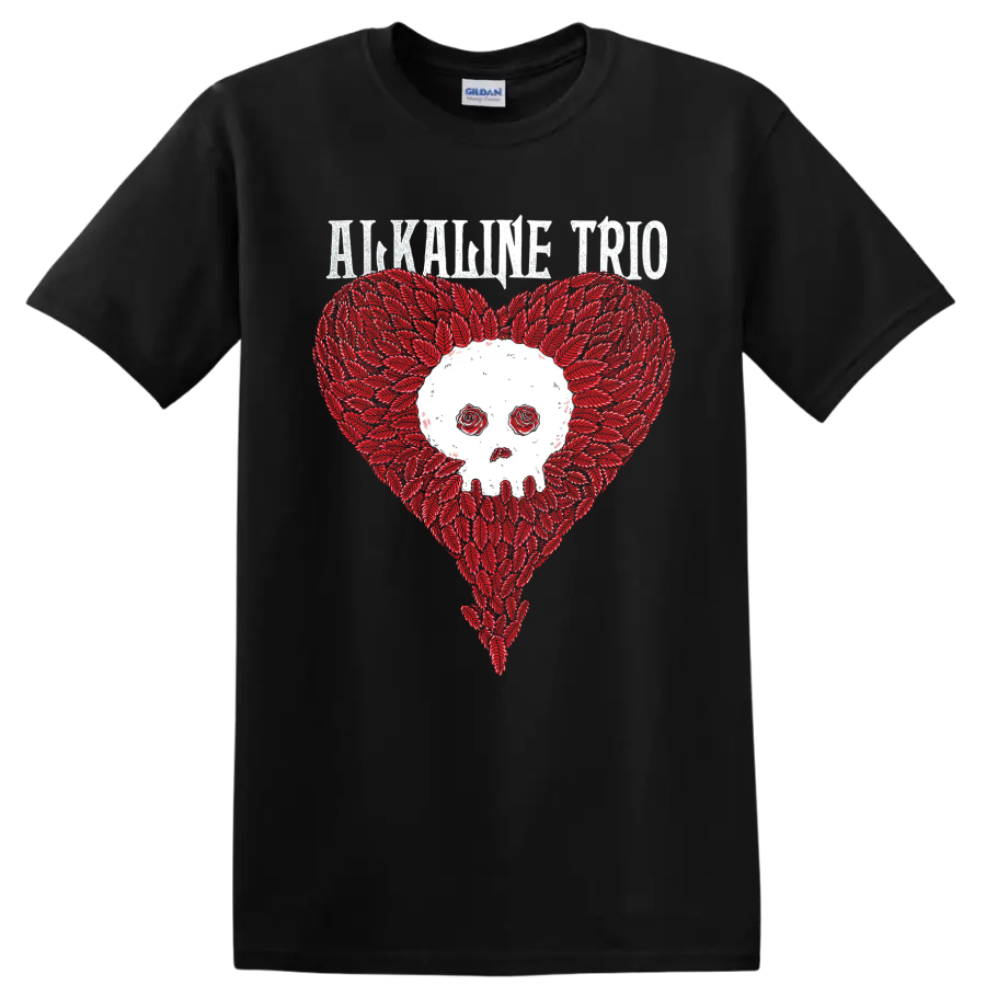 Alkaline Trio distressed skull heart punk rock graphic on a Black T Shirt