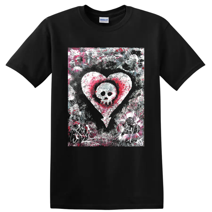 Alkaline Trio skull inside heart punk rock distressed graphic print on a Black T Shirt