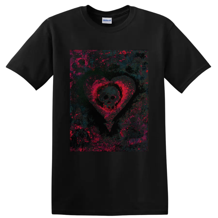 Alkaline Trio skull inside a heart, distressed punk rock graphic on a Black T Shirt