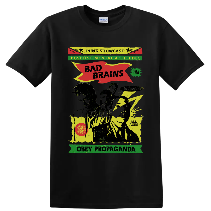 Bad Brains punk rock graphic with Positive Mental Attitude lettering on a Black T Shirt