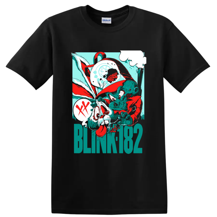 Blink-182 surreal punk rock artwork with BLINK182 text on a Black T Shirt