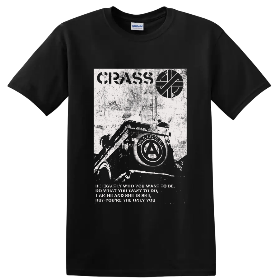 Crass punk rock anarchist collage graphic print on a Black T Shirt