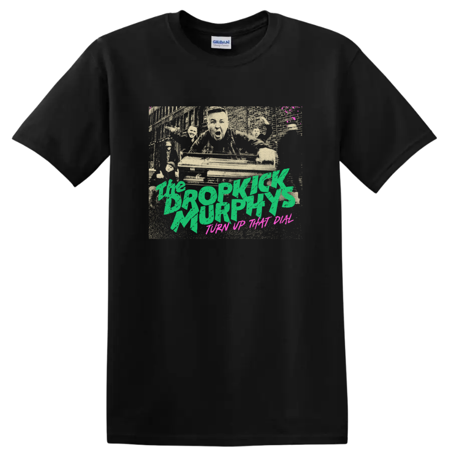 Dropkick Murphys distressed punk rock graphic with green lettering on a Black T Shirt