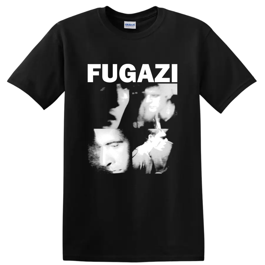 Fugazi distressed punk rock lettering graphic print on a Black T Shirt