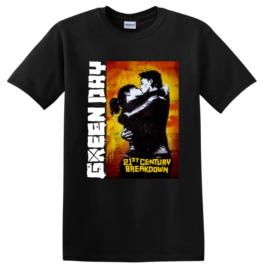 Green Day 21st Century Breakdown punk rock graphic with embracing couple on a Black T Shirt