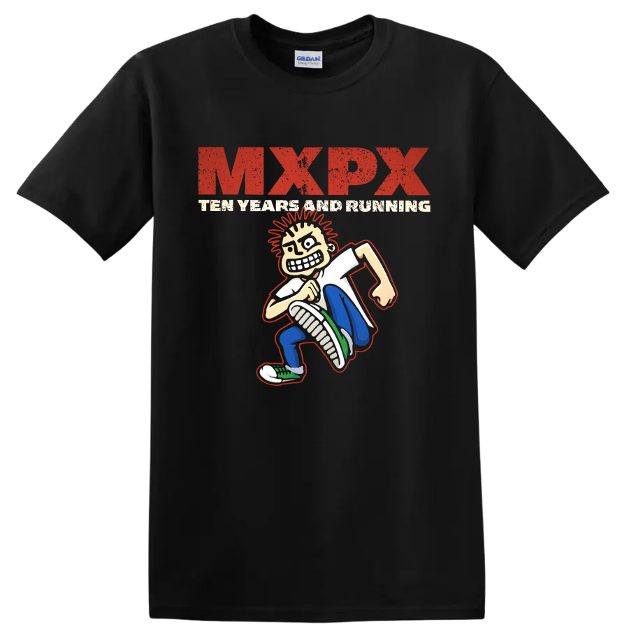 MxPx Teenage Politics distressed punk graphic with cartoon character on a Black T Shirt