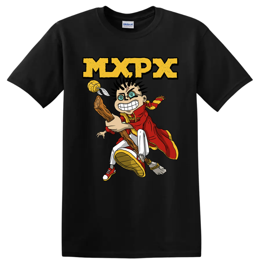 MxPx punk rock cartoon character graphic with distressed logo on a Black T Shirt