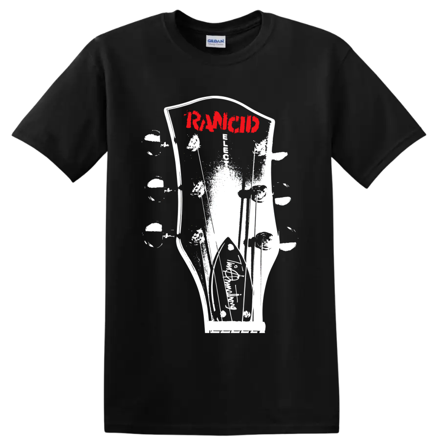 Rancid punk rock band red logo with distressed black-and-white graphic on a Black T Shirt