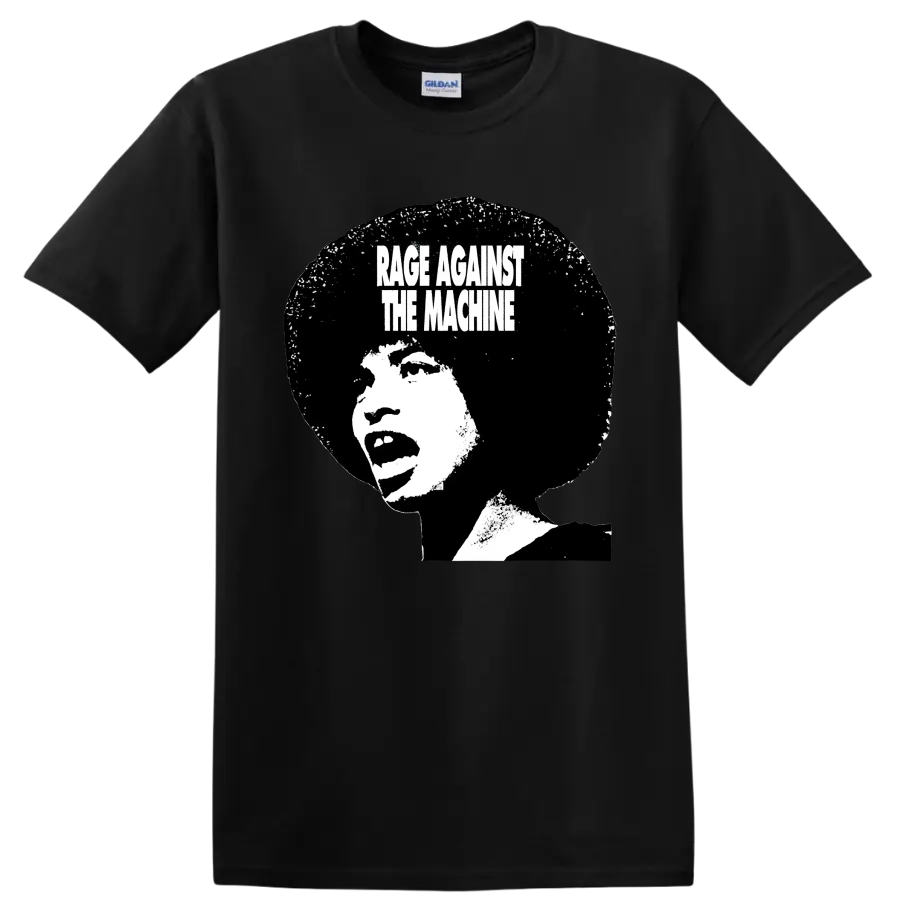 Rage Against the Machine distressed black and white portrait graphic on a Black T Shirt