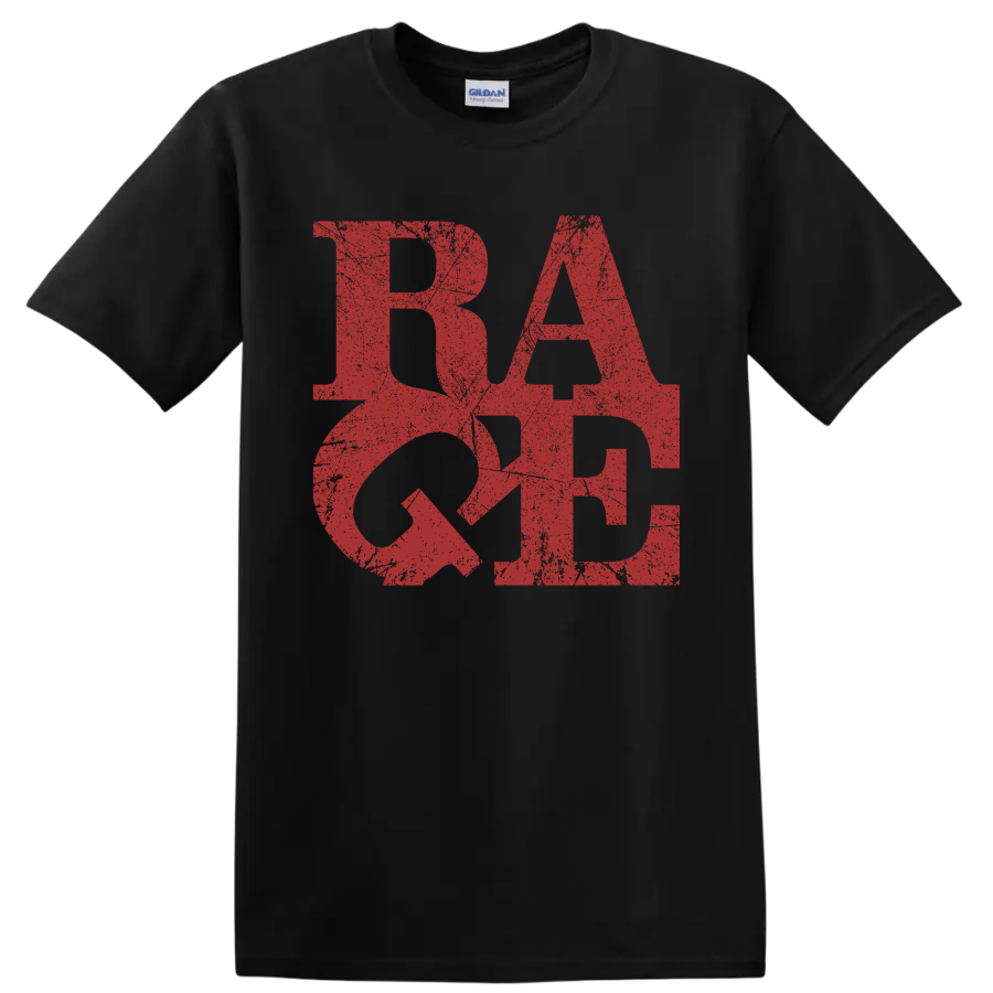 Distressed red RATM logo graphic print on a Black T Shirt