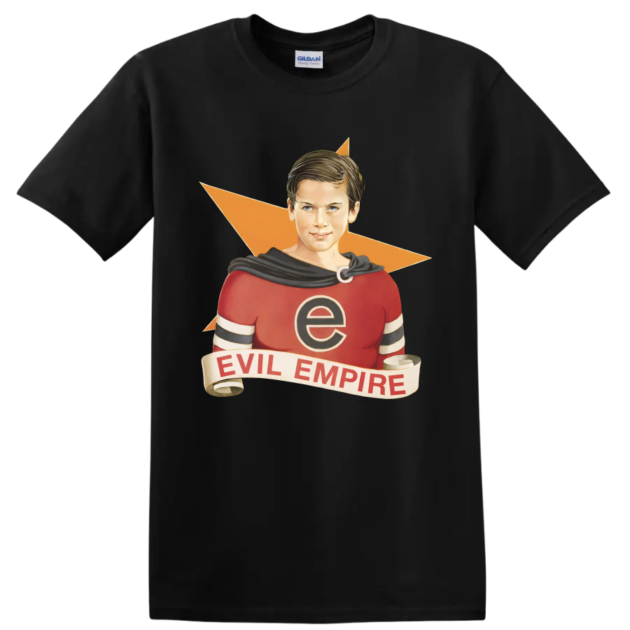 Rage Against the Machine Evil Empire vintage comic-style superhero graphic on a Black T Shirt