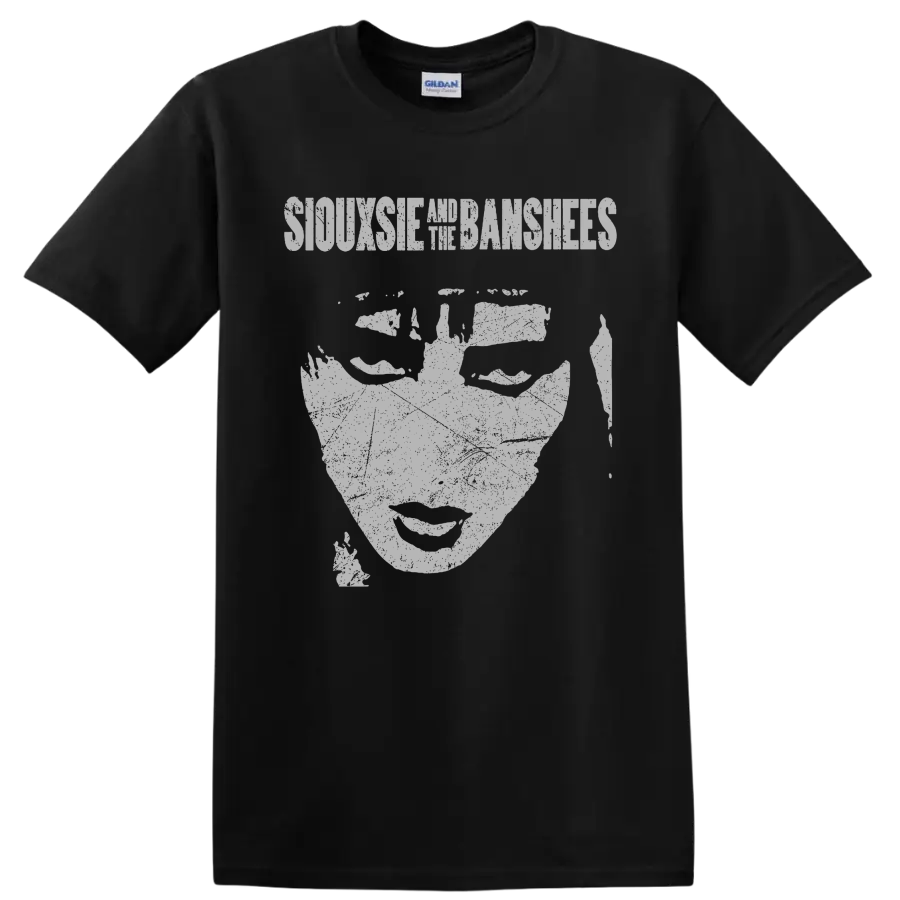 Siouxsie and the Banshees gothic monochrome portrait graphic on a Black T Shirt