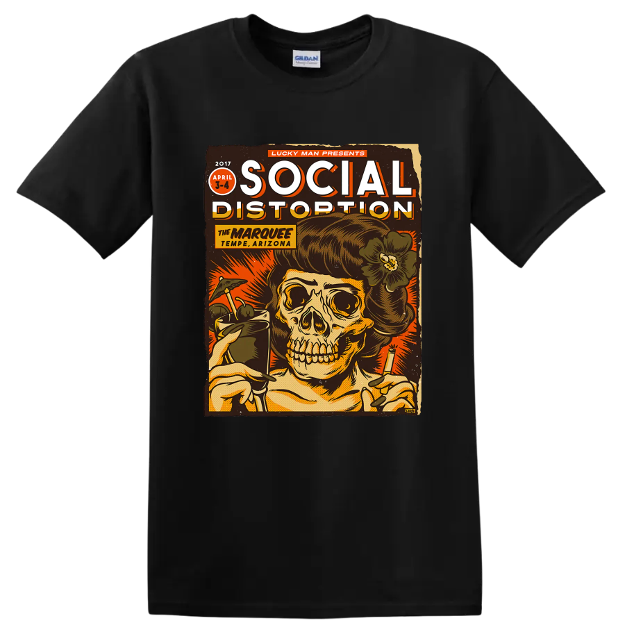 Social Distortion vintage punk rock skull poster graphic on a Black T Shirt